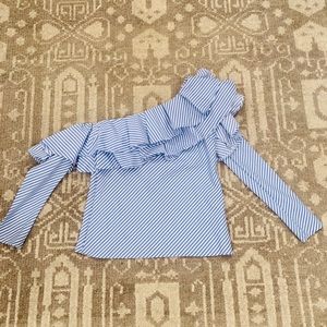 Stripped off the shoulder ruffle top